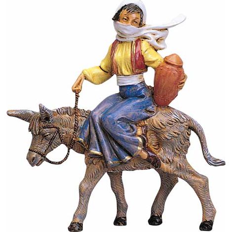 STATUINA PASTORELLA SU ASINO 12CM IN RESINA PER PRESEPE