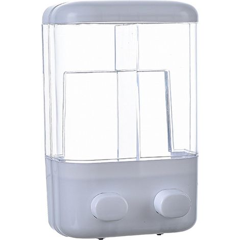 Manueller, wandmontierter Seifenspender (14,2 x 7 x 21 cm) – Handseifenpumpe für Hotelbäder – Transparenter, bohrfreier Seifenspender mit zwei Pumpenköpfen – AquaForge (1/5)