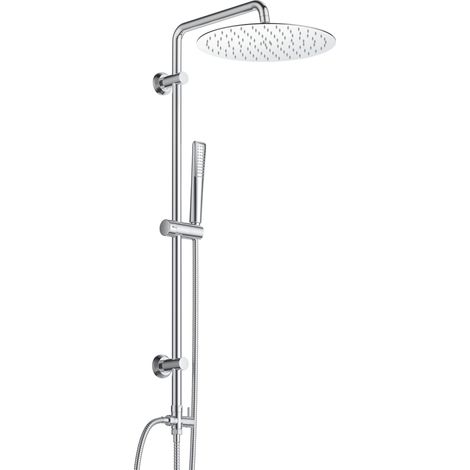 Colonne de Douche en Acier inoxydable sans Mitigeur, Ensemble de Douche Pluie Mural avec Douchette Salle de Bain et Pommeau Douche 25 cm Chromé (1/5)