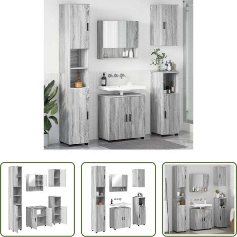 vidaXL Spiegelschrank - Badezimmermöbel-Set 5 pcs Graues Sonoma Holzwerkstoff & Metall (1/5)