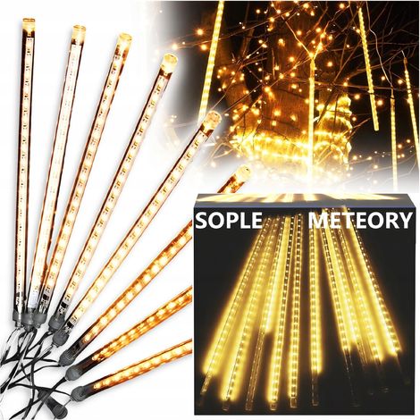 LED-Weihnachtsbaumbeleuchtung, Eiszapfen, Meteoriten, fallender Schnee, warm, 50 cm, 8 Eiszapfen (1/5)