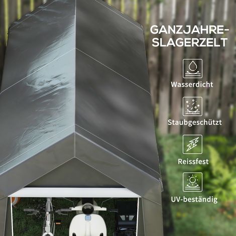 Abri de jardin robuste anti-UV et anti-intempéries, fenêtre ventilée, armature métallique, dimensions 210x360x235 cm, gris anthracite