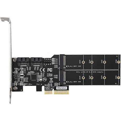 PCIe 3.0 x1 x4 Adapterkarte für M.2 SATA SSD zu PCIe x1 mit 2x M.2 und 2x SATA-Steckplätzen (1/5)