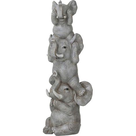 Statuette Déco en Résine "3 Éléphants" 32cm Gris