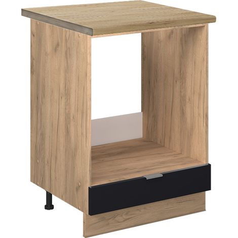 Herdumbauschrank Fame-Line, Schwarz gestreift, 60 cm , AP Eiche, Vicco