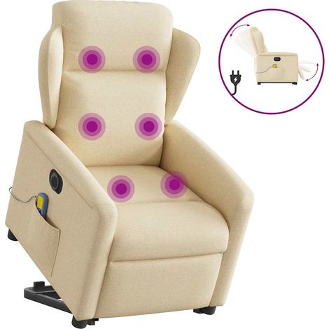 Elektrischer Massagesessel mit Aufstehhilfe Creme Stoff
