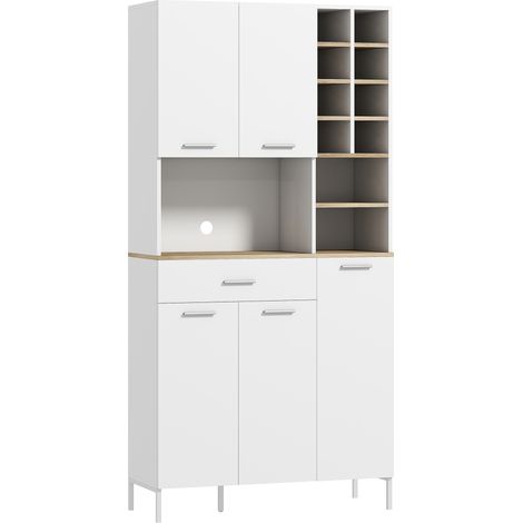 GagaBuffet de cuisine avec etageres ouvertes casiers a vin et 5 portes MDF blanc (1/5)