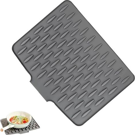 Tapis Égouttoir Vaisselle Silicone 40x32.5cm Gris - Drainage Incliné Antidérapant pour Évier Cuisine et Salle de Bain (1/5)