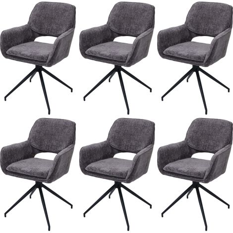 Set 6 sedie sala pranzo cucina HHG-643 girevole posizionamento automatico, tessuto ciniglia (490g/m²) MVG, grigio scuro