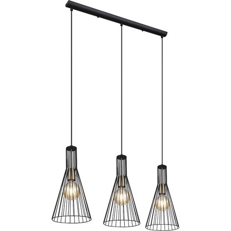 Hängelampe schwarz Pendelleuchte Esstisch modern Esszimmerlampe 3-flammig, Käfig-Design Industrial, Metall schwarz, 3x E27 Fassung, LxBxH 84x20x120 cm