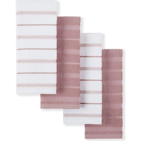 Lot de 4 torchons de Cuisine, Rose séchée, Blanc, 40,6 x 66 cm (1/4)
