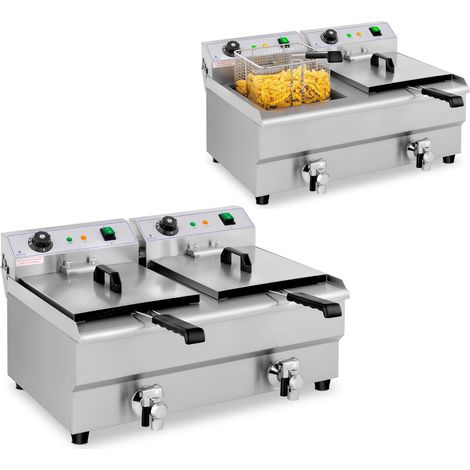 Freidora eléctrica doble con grifo 230 V 2 x 3200W 2 x 13 L