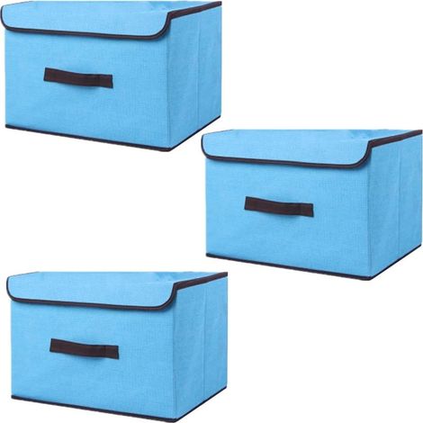 Set mit 3 Aufbewahrungsboxen mit Deckel, Aufbewahrungstaschen aus Stoff, faltbare Aufbewahrungsboxen mit Griffen für Kleidung und Spielzeug (Blau, 36×23×24 cm) (1/2)