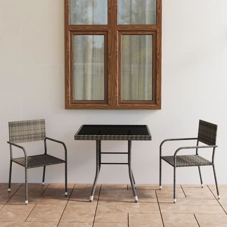 3-tlg. Garten-Essgruppe Poly Rattan Anthrazit und Grau
