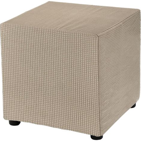 Housse de Pouf Carré 18x18x18 Pouces en Polyester Extensible Kaki (1/5)
