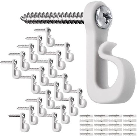 Lot de 20 mini crochets à visser Fairy Light pour éclairage de Noël d'extérieur - Crochets Q-Hanger pour suspendre la guirlande lumineuse LED et la décoration de fête de Noël - Blanc (1/5)