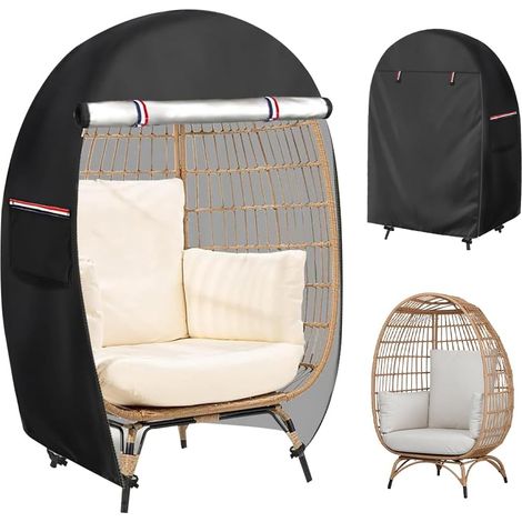 Housse de chaise en forme d'œuf imperméable avec double fermeture éclair 420D - Résistante aux intempéries et anti-poussière - 115 x 63 x 140 cm (1/5)