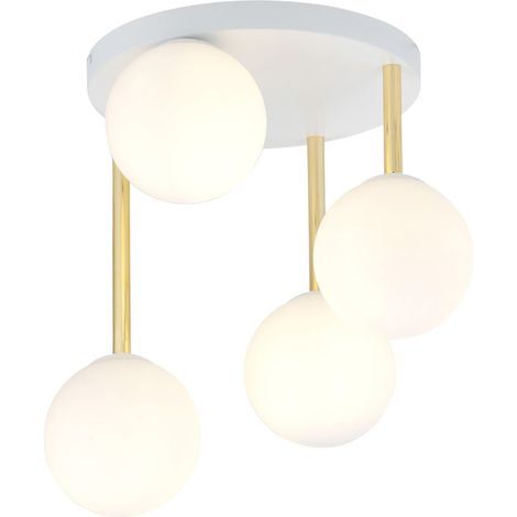 Lampada a Soffitto Dolce, Acciaio verniciato a polvere, Vetro, Bianco, Oro, 40x40x47 cm