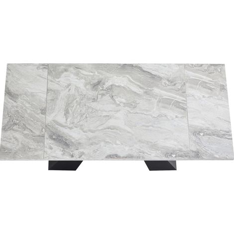 Table à manger extensible 99-159 x 74 x 77 cm, plateau MDF effet marbre noir et gris, pieds en acier carbone, pour salle à manger, bureau, CHICFURN (1/5)
