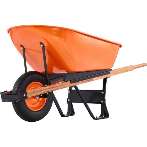 Brouette à roue unique, capacité 330 lbs, benne 6 pi³, poignée métallique, roue large 16", idéale pour jardin, pelouse et ferme. (1/5)