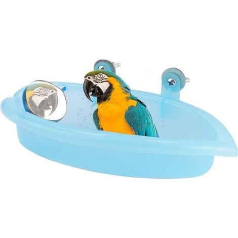 Baignoire Perroquet Boîte de Douche de Bain d'oiseaux avec Miroir Baignoire Suspendue Jouet Accessoire de Cage à Oiseaux (Bleu) (1/4)