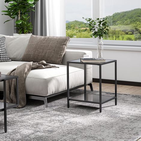 tavolo soggiorno 40x40 vetro nero ripiano alto OKMYHOME (1/3)