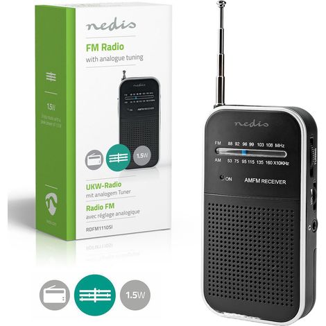 Nedis Radio FM AM Portatile Analogica Tascabile con Speaker e Uscita Cuffie