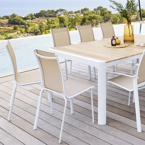 Hesperide – Chaise de jardin empilable en aluminium traité époxy – Assise en toile texaline souple – Résistante à la rouille et à la décoloration