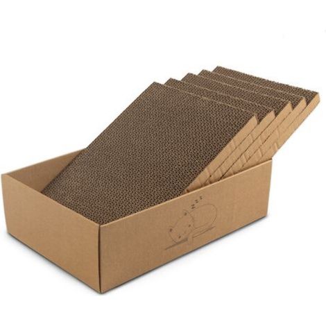 Kratzbaum und Kratzbrett für Katzen – Kratzbox aus Wellpappe – 5 austauschbare Bretter – Maße: 60 x 33 x 13 cm