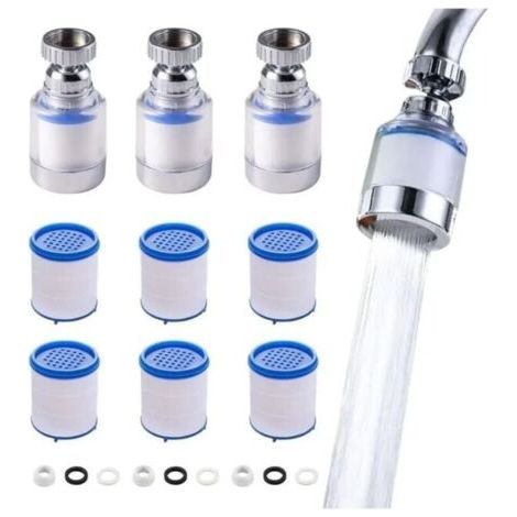 3 Pièces Filtre Robinet Anti Calcaire Rotatif À 360°, Transparent, Avec 6 Éléments Filtrants En Coton Pp, Filtre Robinet (1/4)