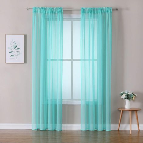 Rideaux en voile transparent à deux panneaux avec pattes souples pour chambre et salon, 140 x 260 cm, turquoise (1/5)