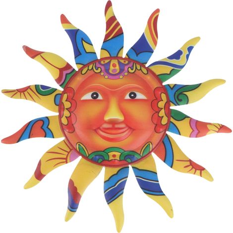 Décoration Murale Soleil en Métal Jaune Style B 32.5 x 32.5 cm pour Terrasse, Cour et Extérieur (1/5)