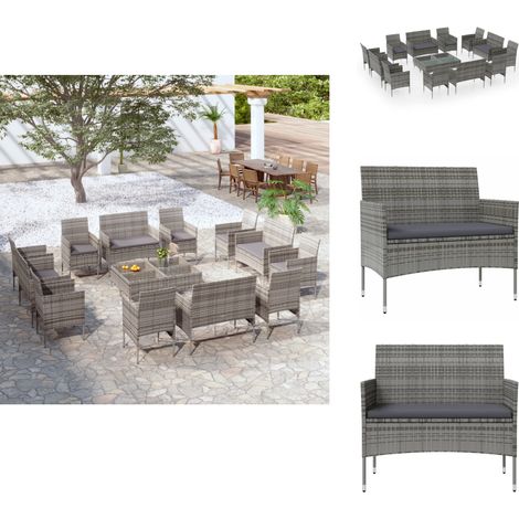 16-tlg. Garten-Lounge-Set mit Auflagen Poly Rattan Grau - Gartenmöbel - Loungemöbel - Outdoormöbel - Rattanmöbel - Esszimmergarnitur (1/5)