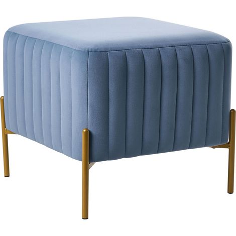 Poggiapiedi quadrato in velluto con gambe in metallo dorato Ottomano Stile glamour Blu Utah