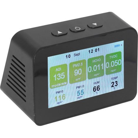 Monitoraggio della qualità dell'aria interna PM2.5 PM1.0 PM10, rilevatore di temperatura e umidità, tester con visualizzazione dell'ora (1/5)