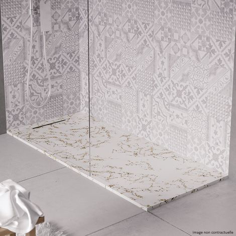 Receveur de douche en pierre naturelle extra plat à poser 70x150cm - blanc marbre - ORIGINE (1/3)