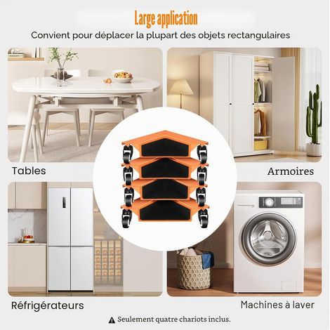 Lot de 4 roulettes de transport pour meubles - Roulettes triangulaires - Charge maximale : 639 kg - Double roulement - Orange (1/5)