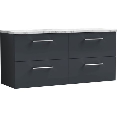 Nuie Arno Wall Hung 4-Drawer Vanity Unit with Carrera Marble Worktop 1200mm Wide - Satin Anthracite (1/4)