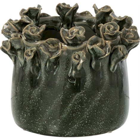 Cache pot bleu à roses en poterie - bleu pétrole (1/3)