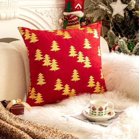 Housse De Coussin - Rouge - 45x45 Cm - Imprimé De Noël - Fermeture Éclair Invisible - Pour Canapé Lit Fauteuil - 1 Pièce (1/5)