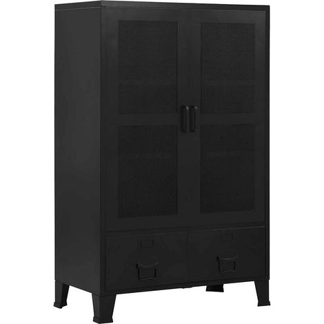 Armoire de bureau avec portes en maille-Table de Travail-Bureau d'ordinateur Acier 75x40x120 cm Noir 332000 (1/5)