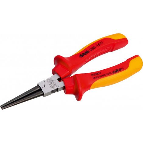 Pince polie et vernie à bec rond isolée 1000V longueur 160 mm - 235-16TI - SAM OUTILLAGE (1/2)