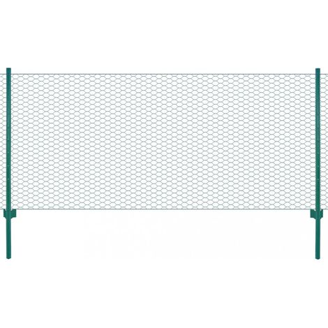 vidaXL Wire Mesh Fence with Posts Steel 25x0,5 m Green