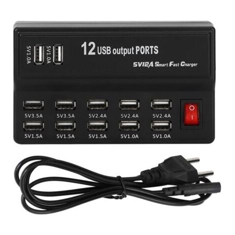 Parasurtenseur 12 Ports Multiples avec Chargeur Rapide Station USB 100-240V Concentrateur de Charge USB International avec Cordon et cosse Plate pour appareils Multiples(UE) (1/5)