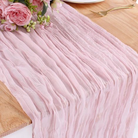 13FT Chemin De Table Rose en Étamine 90x400cm Long Boho Gaze Chemins De Table Cheese Cloth pour Mariage Fête Nuptiale Baby Shower Anniversaire Dîner Table Décorations (1/5)