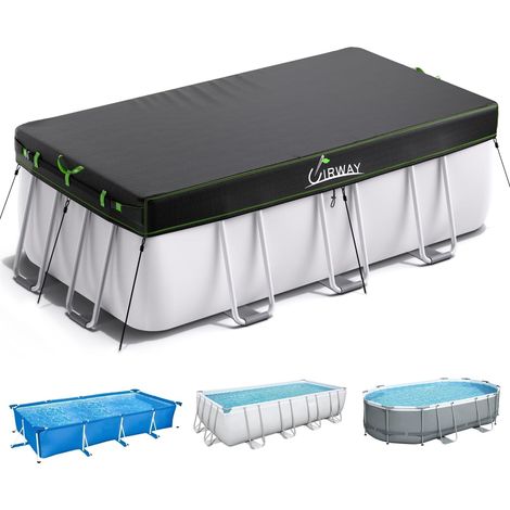 Bâche de piscine rectangulaire de 2,3 x 4,6 m avec bandes réfléchissantes, bâche solaire pour piscine hors sol, avec attache de corde et clous lumineux pour piscines rectangulaires ou ovales (1/5)