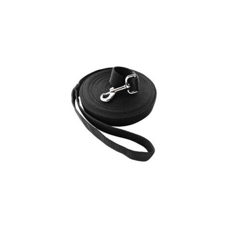 Laisse longue de dressage 10m noire en nylon résistant - Idéale pour promenade, jogging ou éducation canine - Utilisation mains libres adaptée à tous chiens -