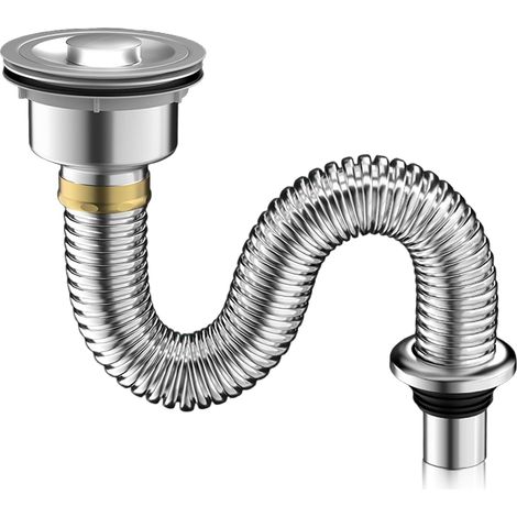 Kit de Bonde de Lavabo, Acier Inoxydable Kit Siphon pour Lavabo Avec Siphon avec Bonde Lavabo Kit D'évier de Cuisine Tuyau Vidange Extensible pour éviter Les Odeurs Colmatage (1/5)