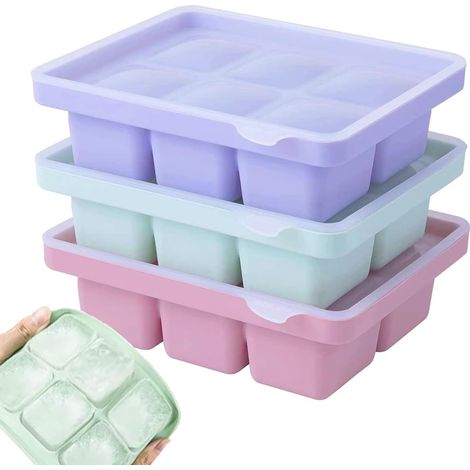 ® 3 Pcs Ice Cube Mold, Large Ice Cube Tray with Lid Stackable and Dishwasher Safe, Silicone for Whiskey, Cocktails and Baby Snacks Drinks, BPA Free (1/5)