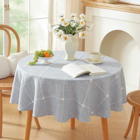 Nappe lavable aspect lin ronde 135cm bleu pour cuisine & jardin